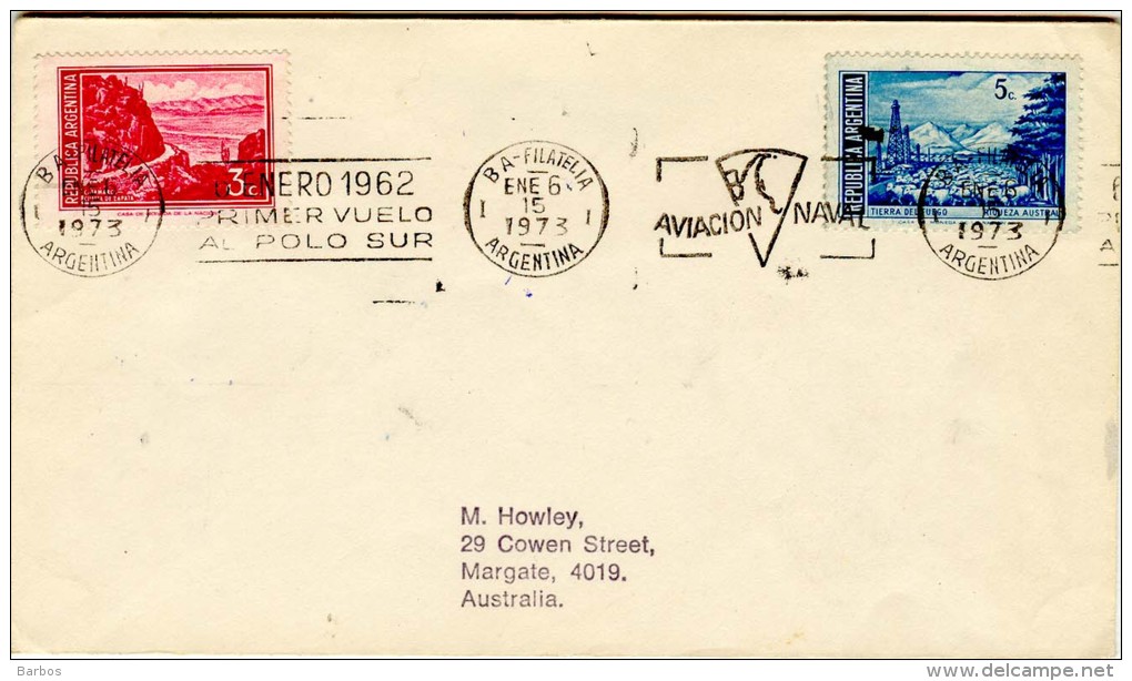 ARGENTINA  1973 PRIMER VUELO AL POLO SUR  Special Cancell. ; Used Cover - Fauna Antártica