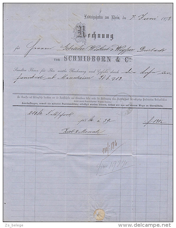 Bayern LUDWIGSHAFEN Faltbrief  Der Fa. Schmidborn &amp; Co. 1873 Nach Durbach (Baden) - Sonstige & Ohne Zuordnung