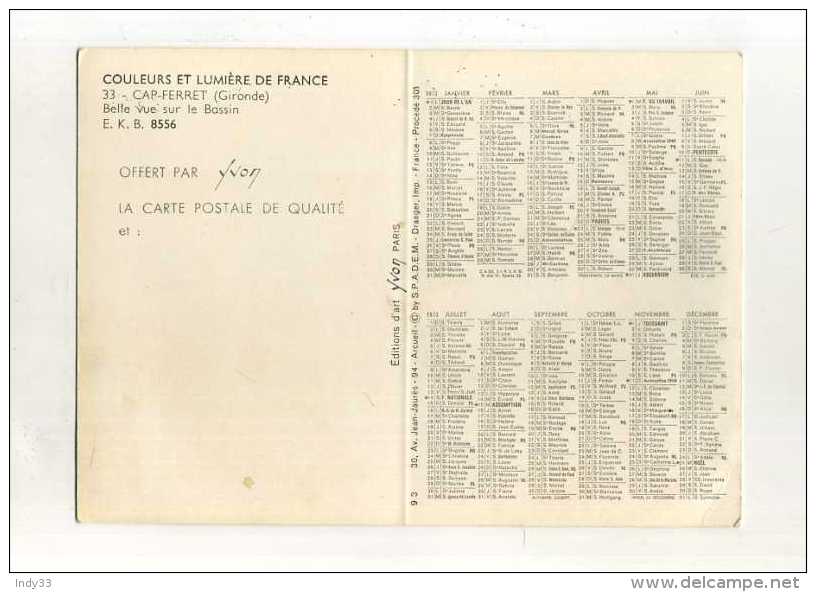 - CALENDRIER 1973 OFFERT PAR YVON LA CARTE POSTALE DE QUALITE . - Klein Formaat: 1971-80