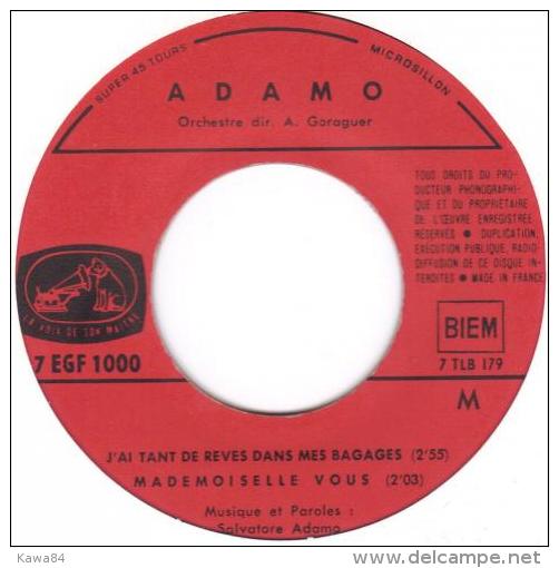 EP 45 RPM (7")  Adamo  "  J'ai Tant De Rêves Dans Mes Bagages  " - Other - French Music