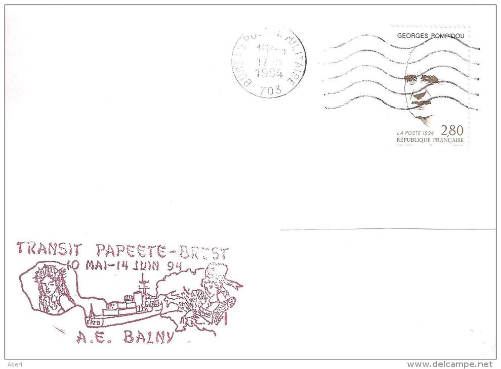 9793  A.E. BALNY - TRANSIT PAPEETE - BREST - BPM 703 - Lettres & Documents