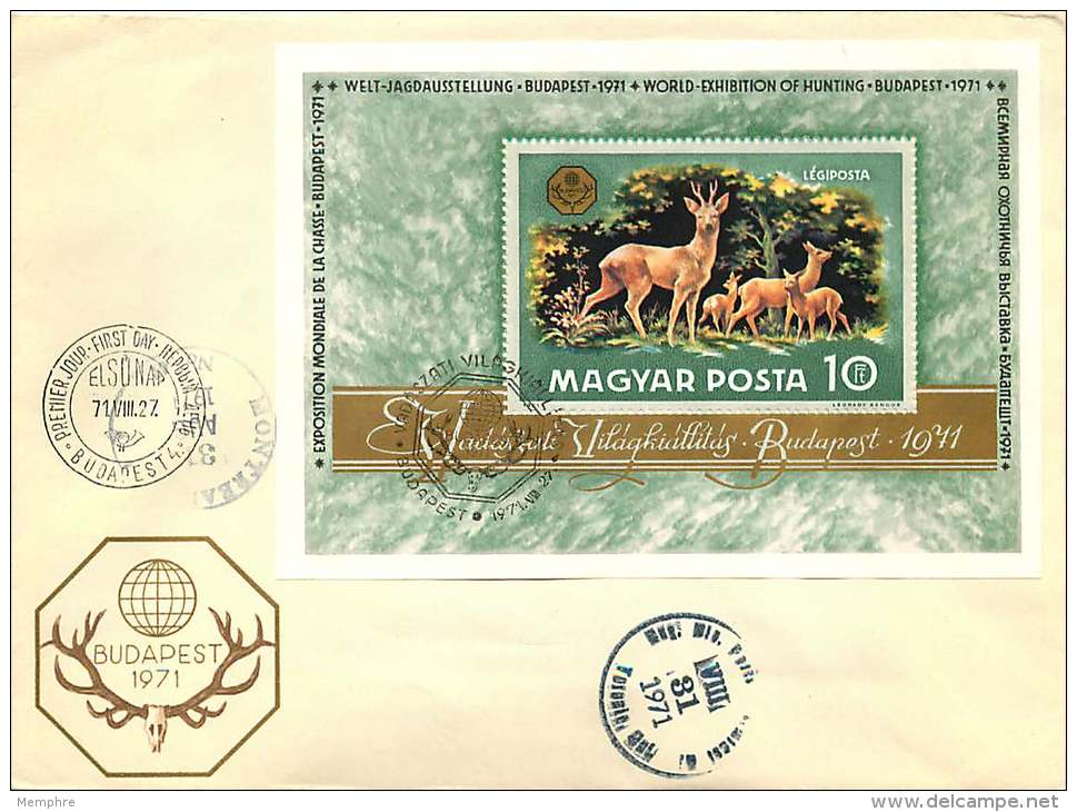 1971  Exposition Internationale De La Chasse   Famille De Cerfs  Bloc-feuillets MiNr Block 62A - FDC