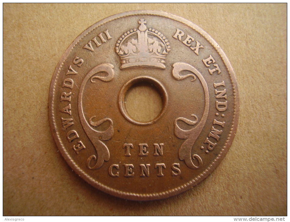 BRITISH EAST AFRICA USED TEN CENT COIN BRONZE Of 1936 (H) - EDWARD. - British Colony