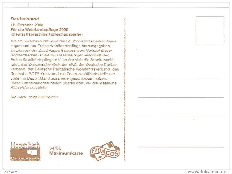 Allemagne:  Carte Maximum Lili Palmer Du 12-10-2000; Voir Les 2 Scans - Cinema