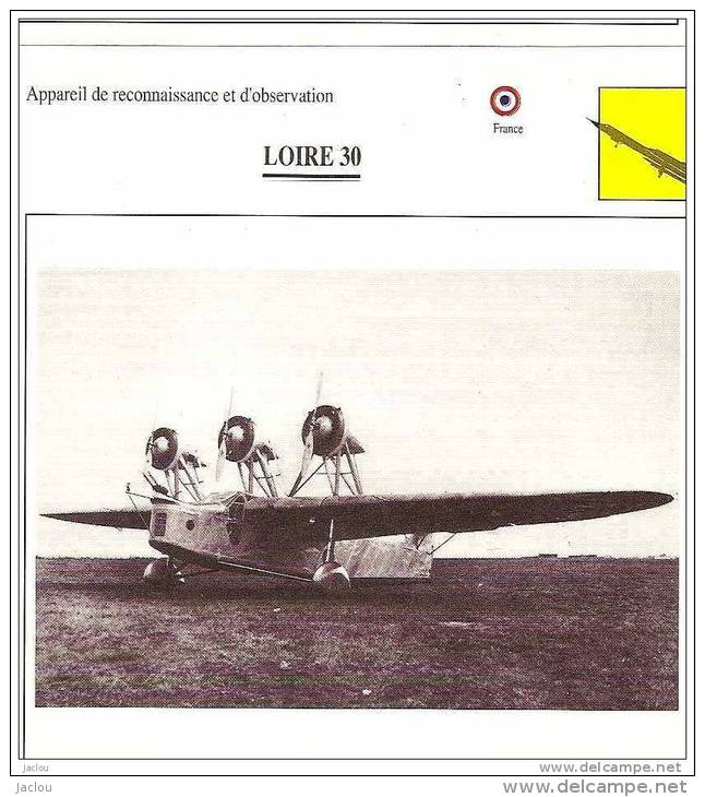 AVIATION FICHE TECHNIQUE APPAREIL DE RECONNAISSANCE LOIRE 30 FRANCE REF 12064 - Airplanes