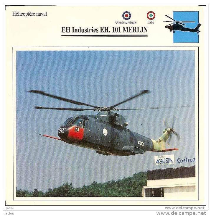 AVIATION FICHE TECHNIQUE HELICOPTERE NAVAL EH INDUSTRIES EH.101 MERLIN ITALIE GRANDE BRETAGNE REF 12079 - Airplanes