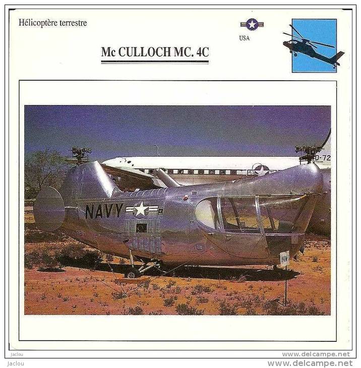 AVIATION FICHE TECHNIQUE HELICOPTERE TERRESTRE MC CULLOCH MC.4C U.S.A REF 12084 - Airplanes