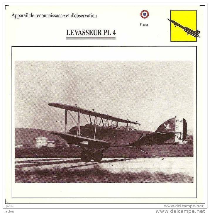 AVIATION FICHE TECHNIQUE APPAREIL DE RECONNAISSANCE  LEVASSEUR PL4 FRANCE REF 12086 - Aviones