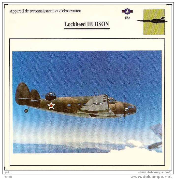 AVIATION FICHE TECHNIQUE APPAREIL DE RECONNAISSANCE LOCKHEED HUDSON  U.S.A REF 12097 - Avions