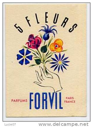 A.Immédiat Carte Parfumée Ancienne 5 FLEURS DE FORVIL - Antiquariat (bis 1960)