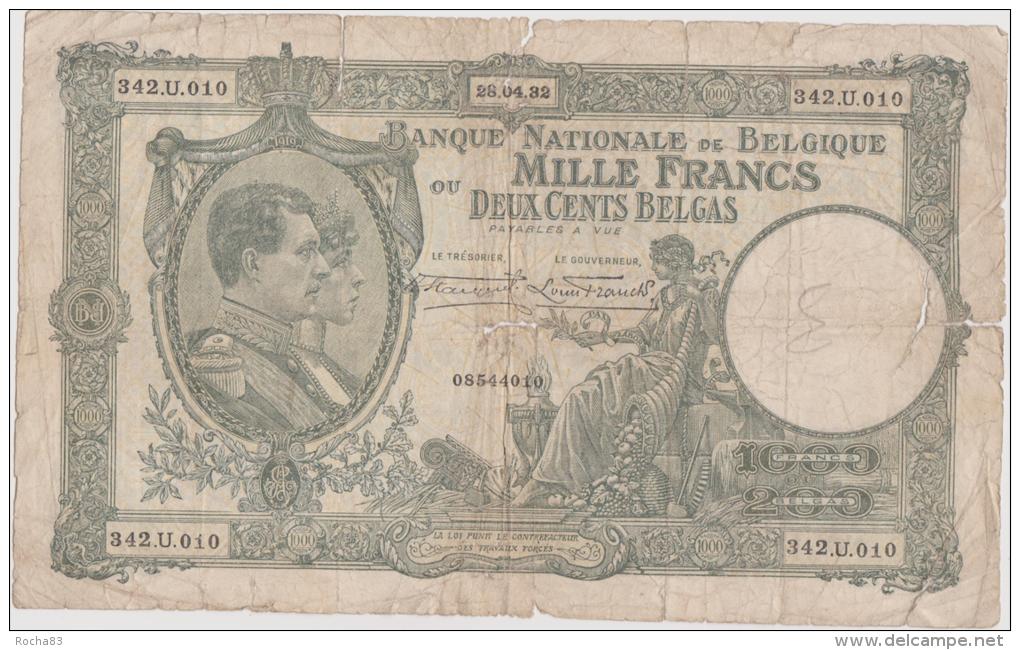 BELGIQUE - 1.000 Francs / 200 Belgas - Du 28 04 1932 - Pick 104 - Très Grand Format - 1000 Frank