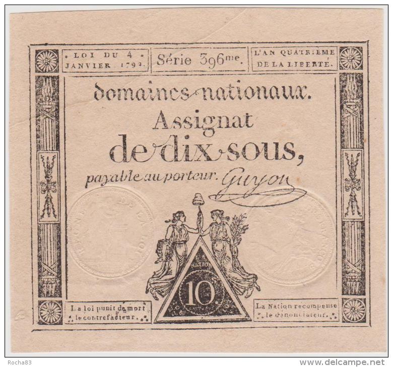 ASSIGNAT - 10 Sous Du 04 Janvier 1792 - Grande Marge , SUP Année Rare - Assignats