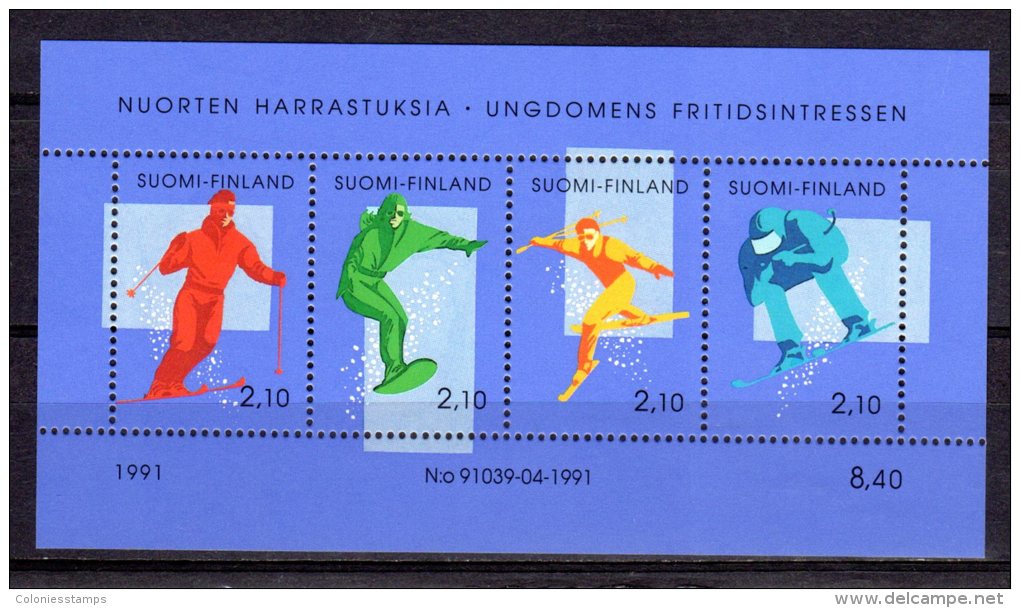(S1031) FINLAND, 1991 (Youth Hobbies. Skiing). Souvenir Sheet. Mi # B8. MNH** - Unused Stamps
