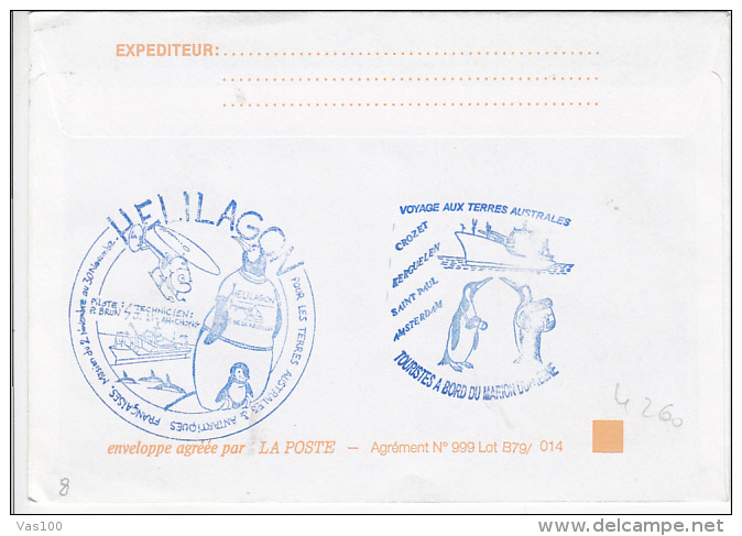 ANTARKTIK EXPLORINGS, SEAGULL, PENGUINS, SHIPS, HELICOPTERS, SIGNED SPECIAL COVER, 2001, FRANCE - Explorers