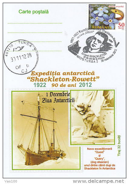 ERNEST SHACKLETON, EXPLORER, QUERY SHIP, DOG, CM, MAXICARD, CARTES MAXIMUM, 2012, ROMANIA - Esploratori