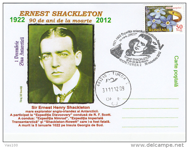 ANTARKTIK EXPLORER,  ERNEST SHACKLETON, CM, MAXICARD, CARTES MAXIMUM, 2012, ROMANIA - Explorers