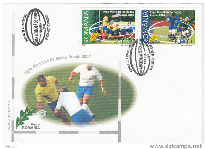 RUGBY, WORLD CUP 2007, COVER FDC, 2007, ROMANIA - Rugby