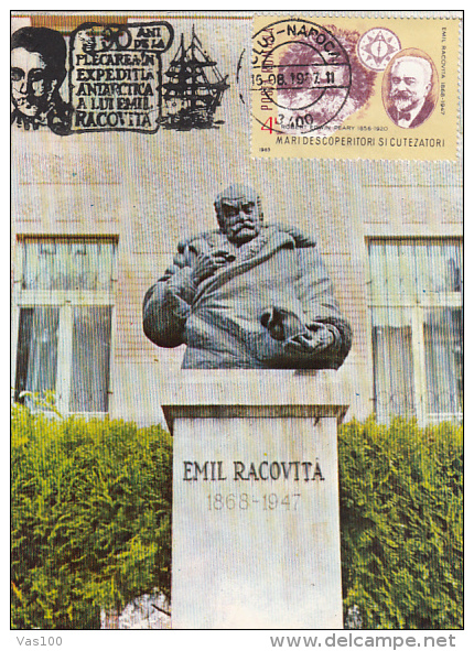 EMIL RACOVITA, EXPLORER, SHIPS, CM, MAXICARD, CARTES MAXIMUM, 1987, ROMANIA - Explorateurs