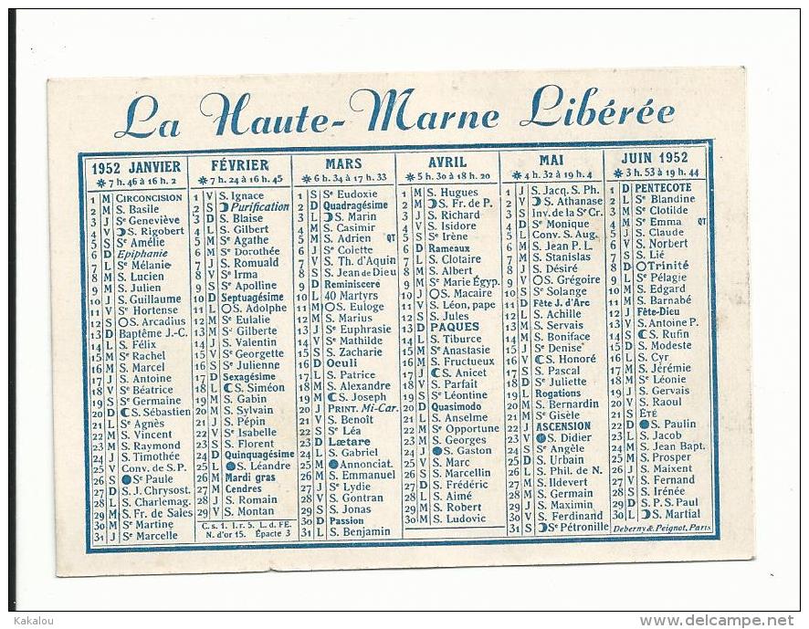 CALENDRIER DE POCHE LA HAUTE MARNE LIBEREE 52 - Kleinformat : 1941-60