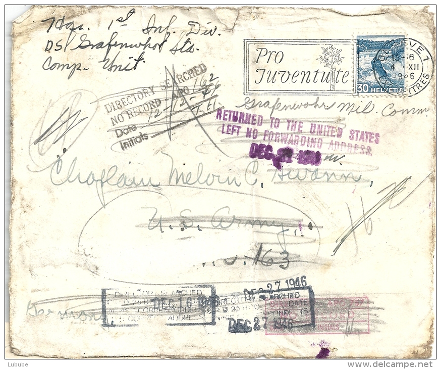 Briefvs  USA - Europa - Schweiz - USA  (Irrläufer Feldpost)           1946 - Lettres & Documents