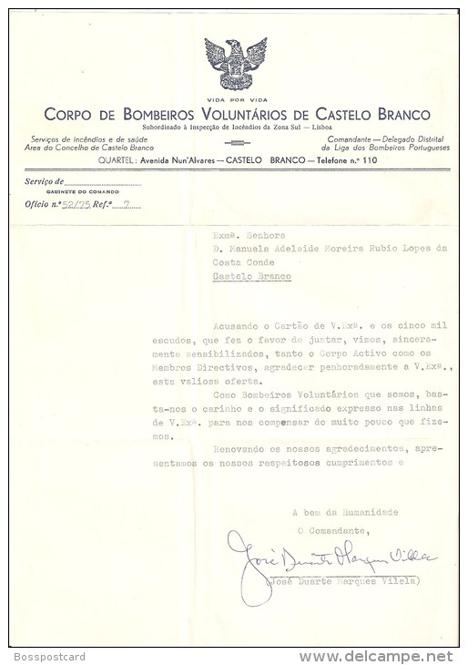 Castelo Branco - Envelope E Carta Do Corpo De Bombeiros Voluntários De Castelo Branco (3 Scans) - Castelo Branco