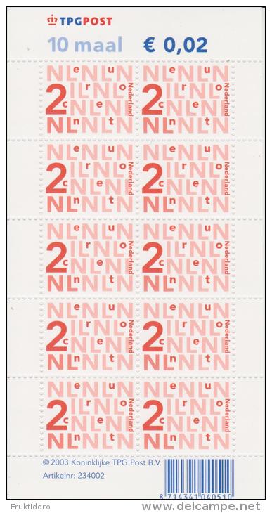 The Netherlands Mi 2032 Make-up Rate Stamps 2 Cents - Full Sheet ** 2003 - Unused Stamps