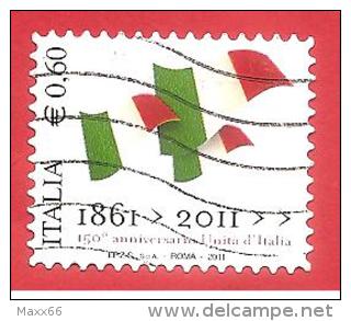 ITALIA REPUBBLICA USATO - 2011 - 150º Anniversario Dell´unità D´Italia - Bandiere Italiane -  € 0,60 - S. 3212 - 2011-20: Oblitérés