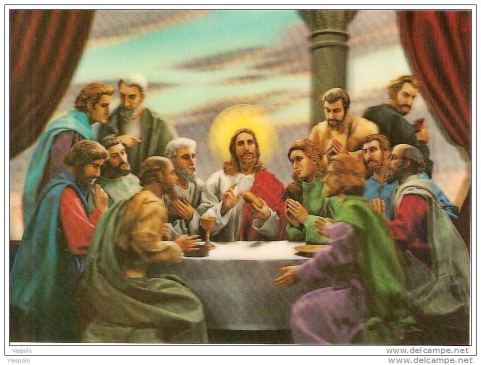 VINTAGE 3D STEREO LENTICULAR POSTCARD : THE LAST SUPPER - Stereoscope Cards