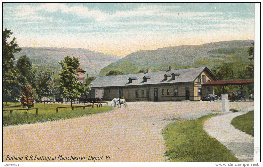 ( CPA ÉTATS UNIS )  RUTLAND R. R. STATION AT MANCHESTER DÉPOT, VT. - Manchester