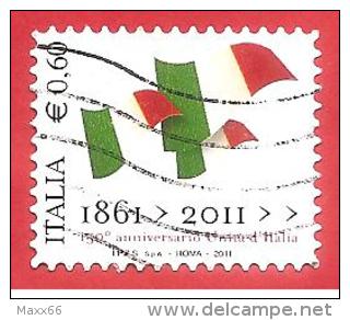 ITALIA REPUBBLICA USATO - 2011 - 150º Anniversario Dell´unità D´Italia - Bandiere Italiane -  € 0,60 - S. 3212 - 2011-20: Usados