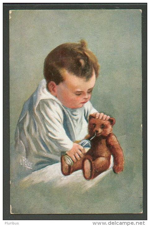 LITTLE  BOY  WITH  TEDDY  BEAR  , OLD POSTCARD, O - Fialkowska, Wally