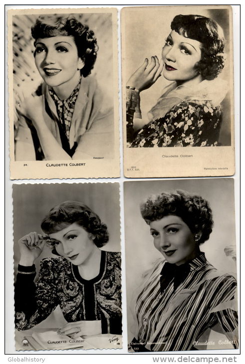 SET W/ 4 REAL PHOTO POSTCARDS - MOVIE STAR CLAUDETTE COLBERT - Acteurs