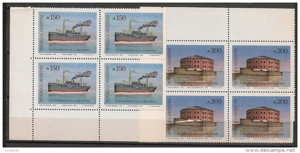 ARGENTINA - 1989 - Yvert # 1685/6  Marginal Block Of 4 - LA INMIGRACION EN LA ARGENTINA - Topical SHIPS   -MINT NH - Neufs