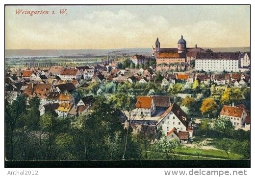 Litho Weingarten In Württ. Bei Ravensburg Wohnhäuser Basilika Um 1910 - Ravensburg