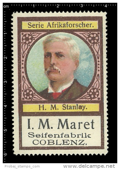 Old German Poster Stamp (cinderella Vignette Reklamemarke) Henry Morton Stanley Journalist Explorer Seife Soap - Explorateurs