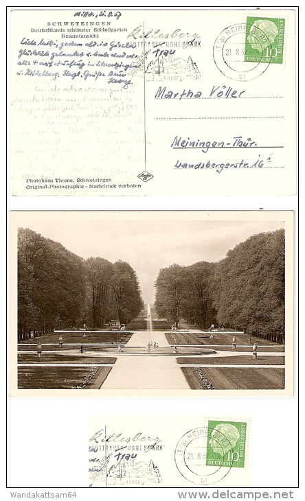 AK SCHWETZINGEN Deutschlands Schönster Schloßgarten Gesamtansicht 21. 8. 57 - 18 (17a) HEIDELBERG 3 Bl - Schwetzingen