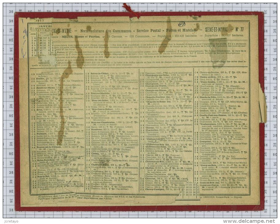 Almanach Des PTT De  1957, Dept Seine Et Marne 77 - Grand Format : 1941-60