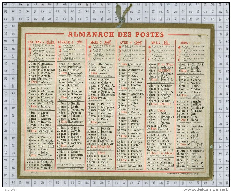 Almanach Des PTT De  1951 - Formato Grande : 1941-60