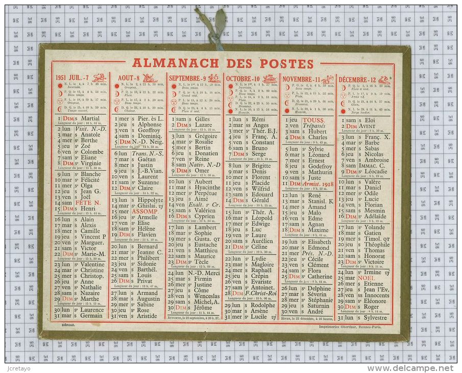 Almanach Des PTT De  1951 - Grand Format : 1941-60