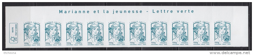 = Marianne Et La Jeunesse Lettre Verte Autocollant X10 Lettre Verte -100g N°860 Haut De Feuille Avec Légende - Andere & Zonder Classificatie