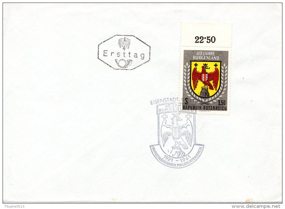 AUTRICHE. N°938 Sur Enveloppe 1er Jour (FDC) De 1961. Armoiries Du Burgenland. - Omslagen