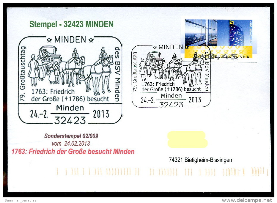 91946) BRD - SoST-Karte 02/009 - 32423 MINDEN Vom 24.2.2013 - Friedrich Der Große In Münden, Großtauschtag - Machines à Affranchir (EMA)