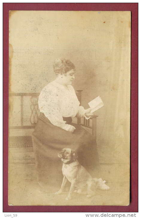 131911 / Dog Chiens Hunde Cani - REAL PHOTO Woman Reading A Book 1916 CERNSUR TZARIBROD SERBIA Bulgaria Bulgarie - Chiens