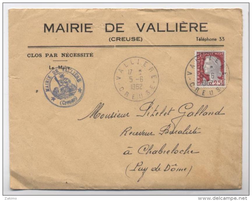 Lettre 1962-MAIRIE DE VALLIERE CREUSE-AB3 - Covers & Documents