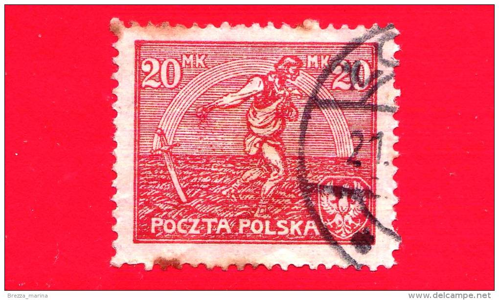 POLONIA - POLSKA - Usato - 1921 - Agricoltura - Semina - Sowing Man - 20 Mk - Gebraucht