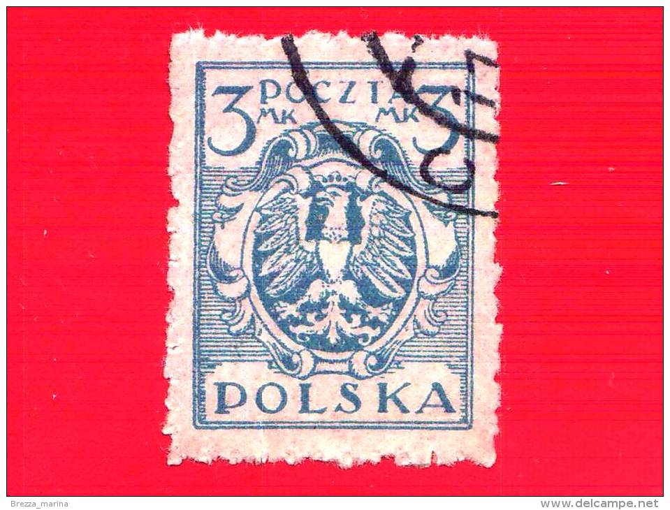 POLONIA - POLSKA - Usato - 1919 - Aquila Su Scudo - 3 Celeste - Used Stamps