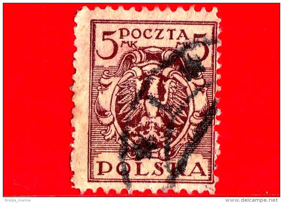 POLONIA - Usato - 1919 - Aquila Su Uno Scudo Barocco - Stemmi Araldici - 5 - Gebraucht