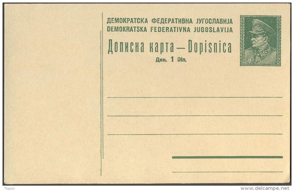 YUGOSLAVIA - JUGOSLAVIA - PS Mi. P101  Type I - TITO - 1945 - Postal Stationery