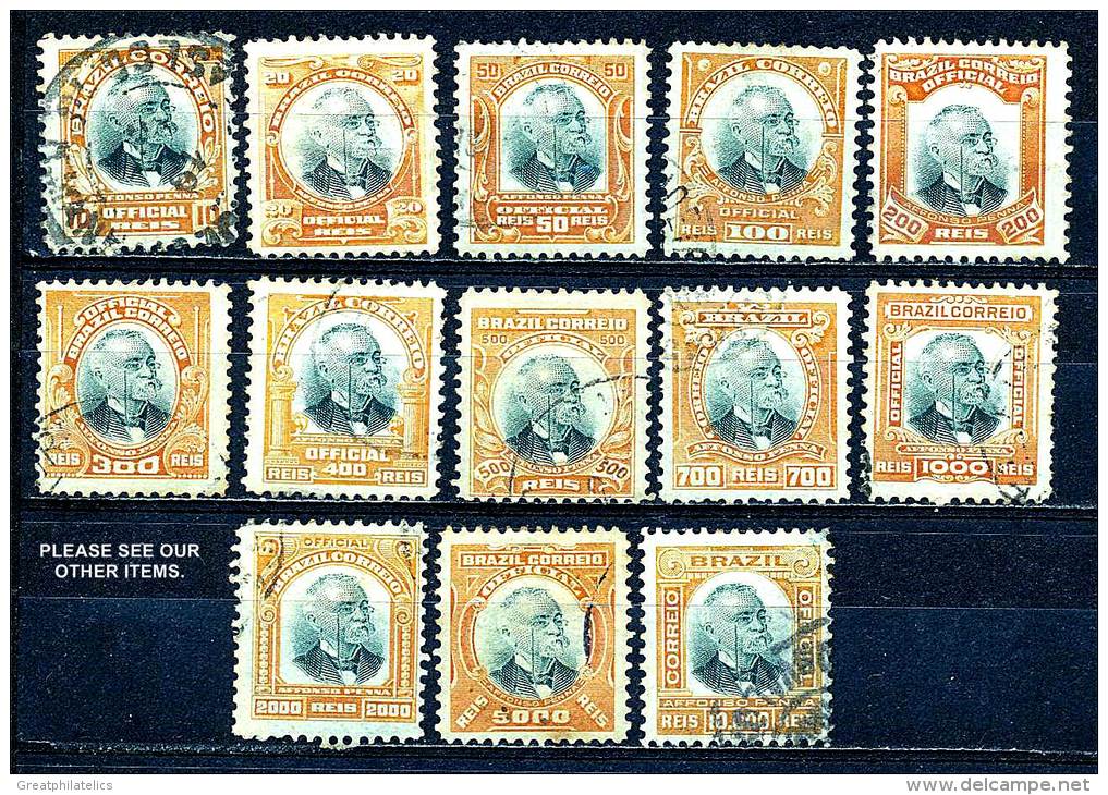 BRAZIL 1906 FIRST OFFICIALS Complete SET SC#O1-13 VF USED (rd027) - Oblitérés