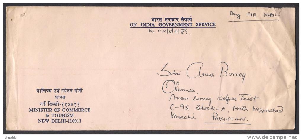 INDIA Meter Franking Cover From Minister Of Commerce & Tourism New Delhi To Pakistan 29.12.1989 - Brieven En Documenten